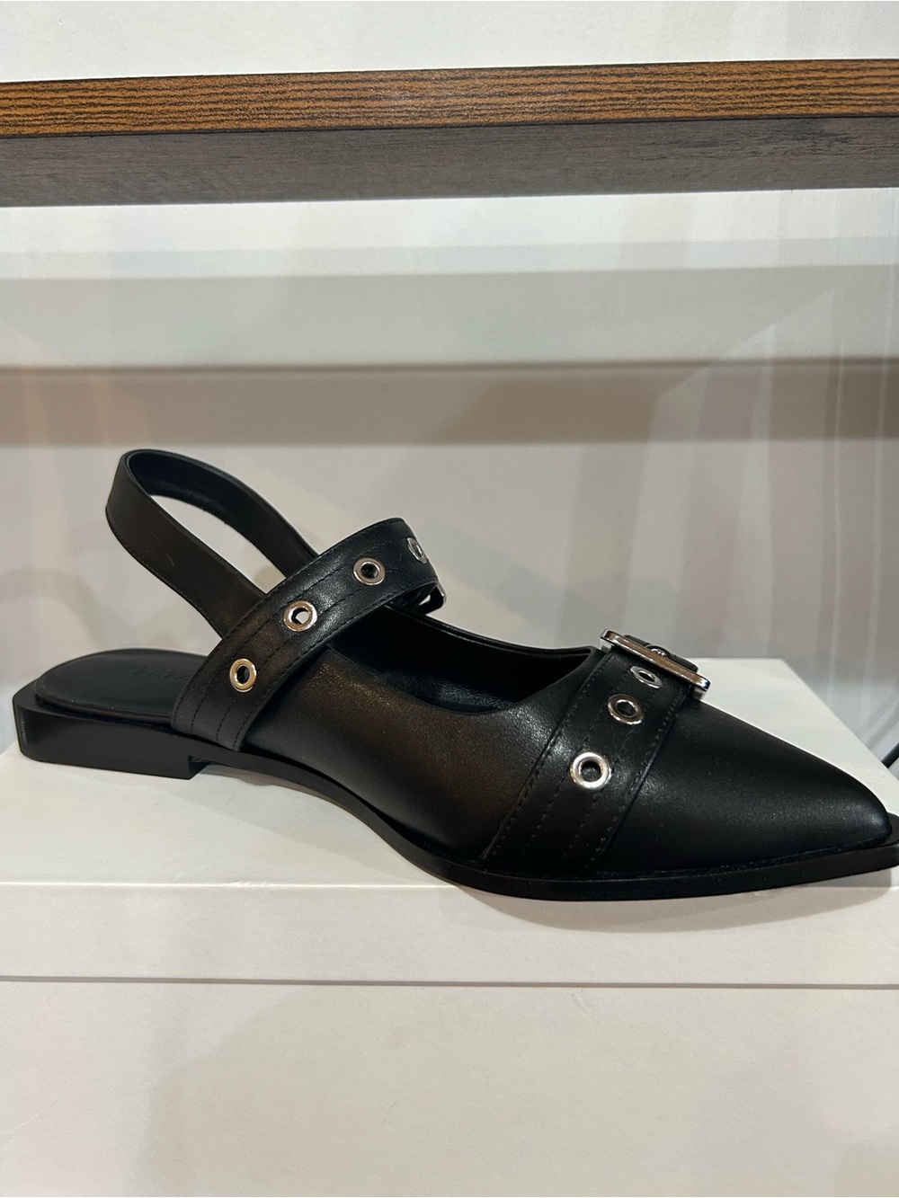 Quince Italian Leather Bold Buckle Slingback Flat NIB - Picture 8 of 10